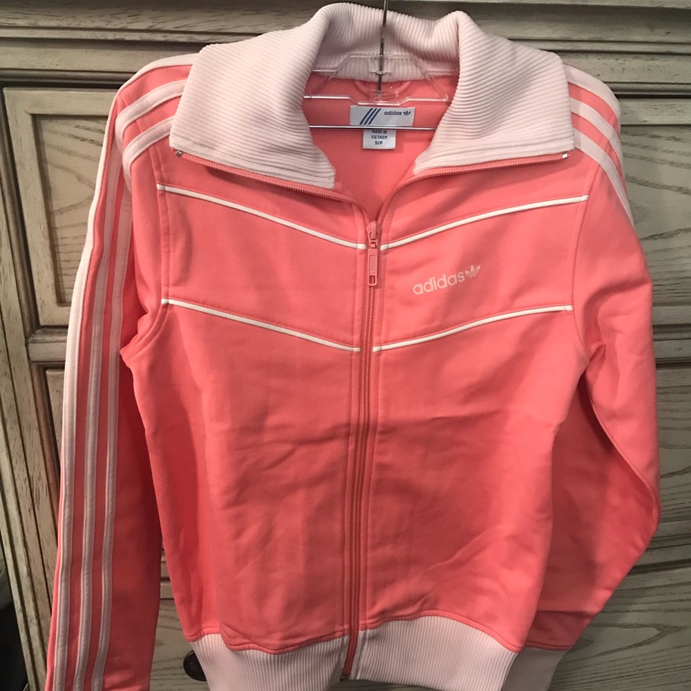 Vintage 70s Adidas Jacket Pink and White Small